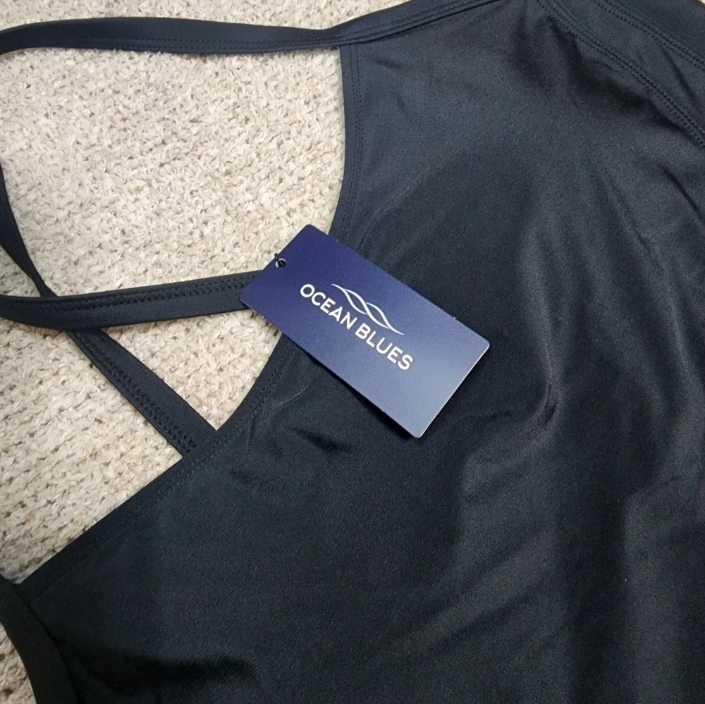 NWT Ocean Blues Black One Piece Swimsuit With Adjustable Straps XL
